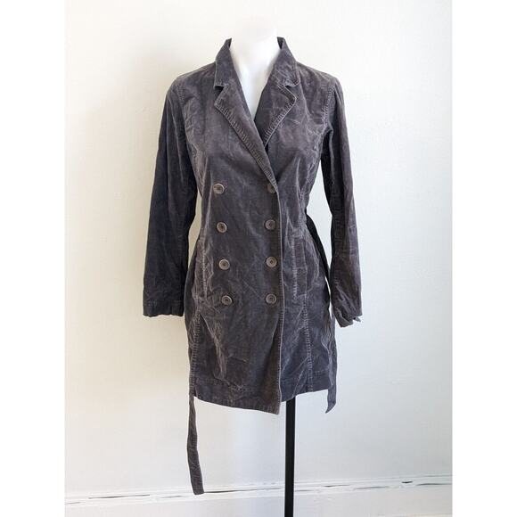 Eileen Fisher Petite Sz 0-2 Pea Coat Corduroy Jacket Grey Double Breasted Belted - Picture 2 of 13